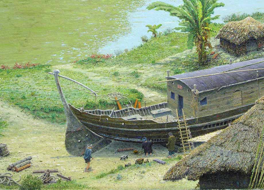 Painting of the Mekong-delta near Saigon, close up 3